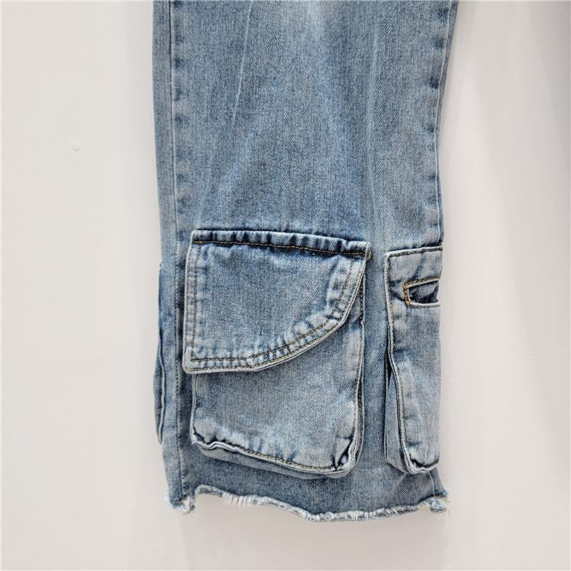 Patchwork Pocket High Waist Spliced Button Loose Jeans