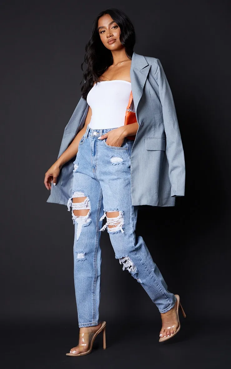 Plt Petite Light Blue Wash Ripped Mom Jeans