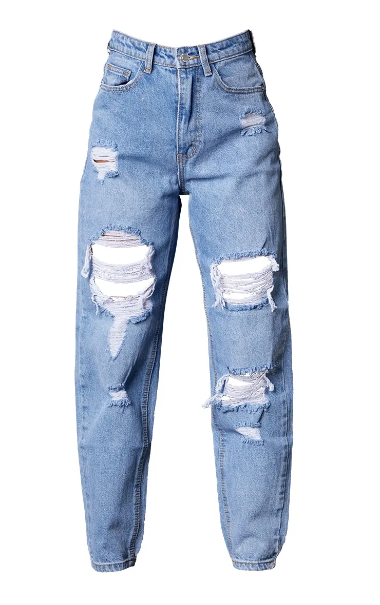 Plt Petite Light Blue Wash Ripped Mom Jeans