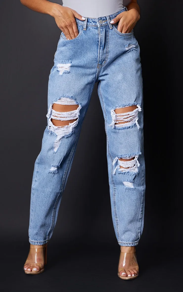 Plt Petite Light Blue Wash Ripped Mom Jeans