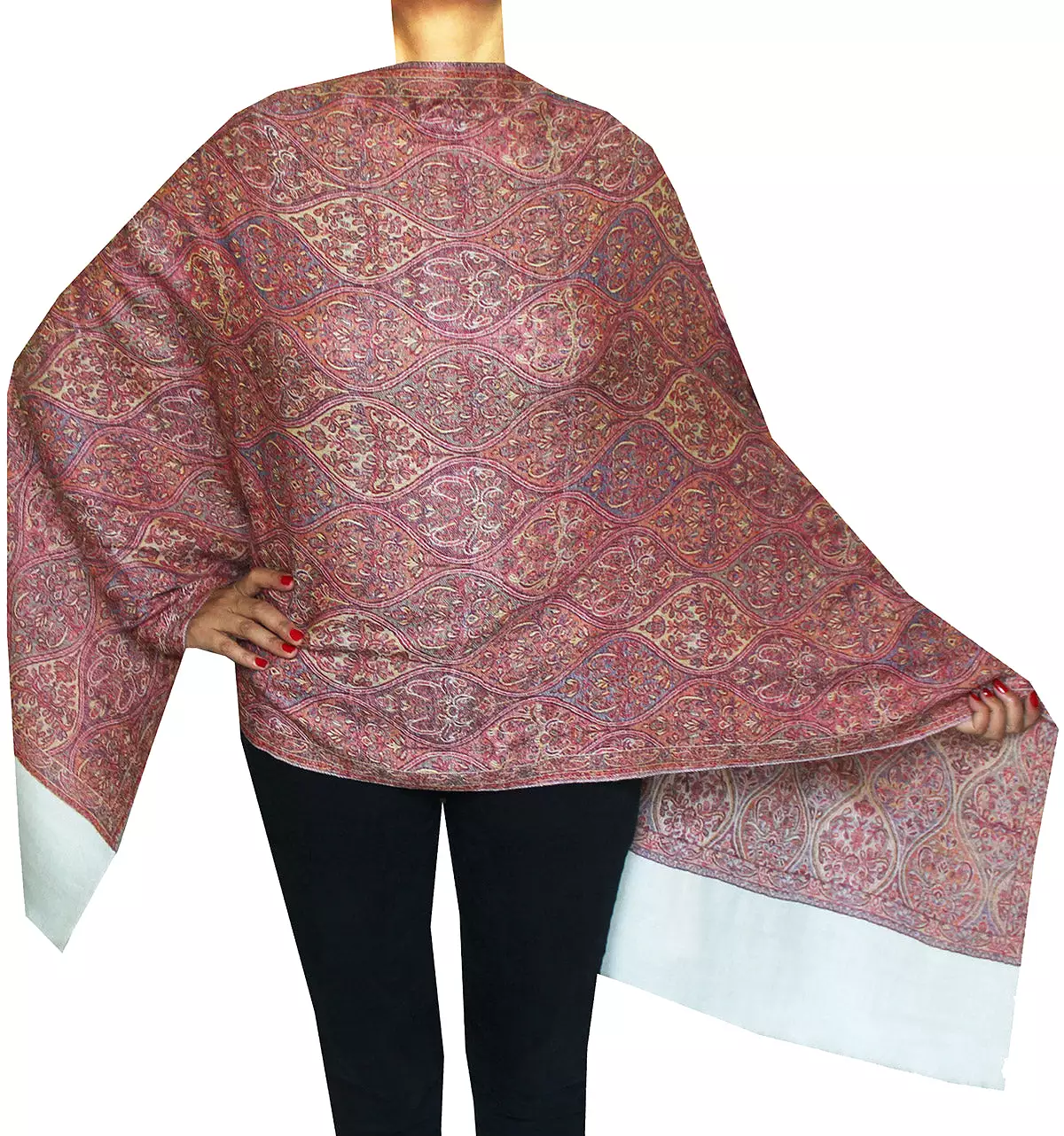 Pure Wool Jamavar Shawl Scarves Womens Gift Indian Clothing (80 x 28 inches)