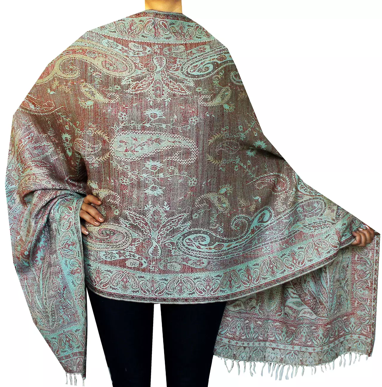 Pure Wool Paisley Shawl Scarves Womens Indian Clothing (82 x 28 inches)