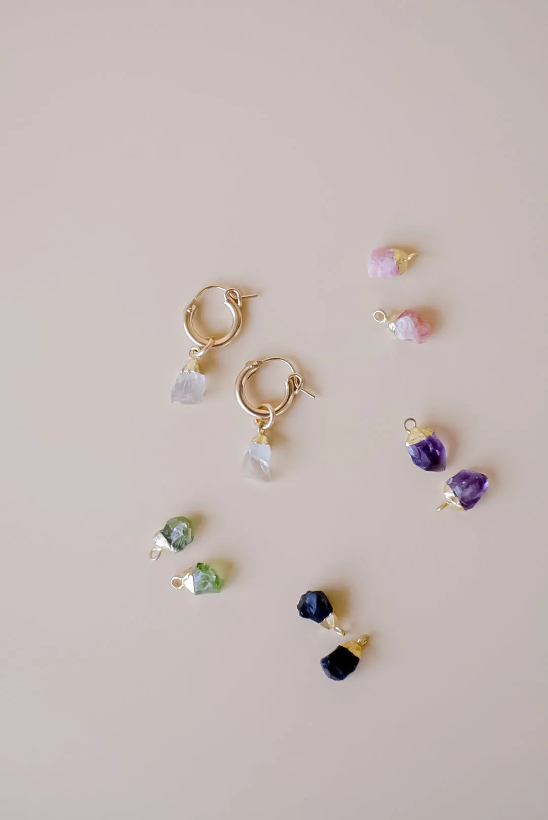 Raw Gemstone Huggie Hoops