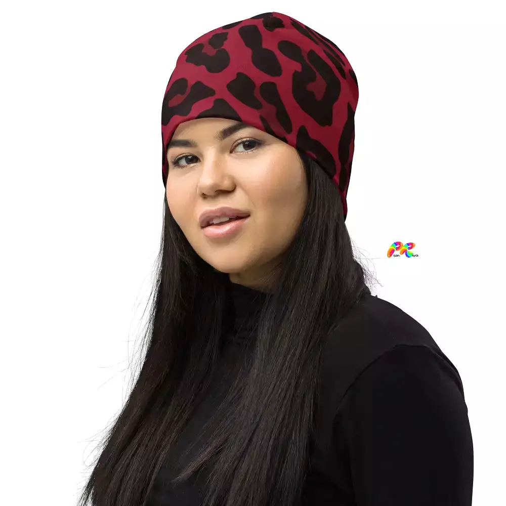 Red Leopard Beanie