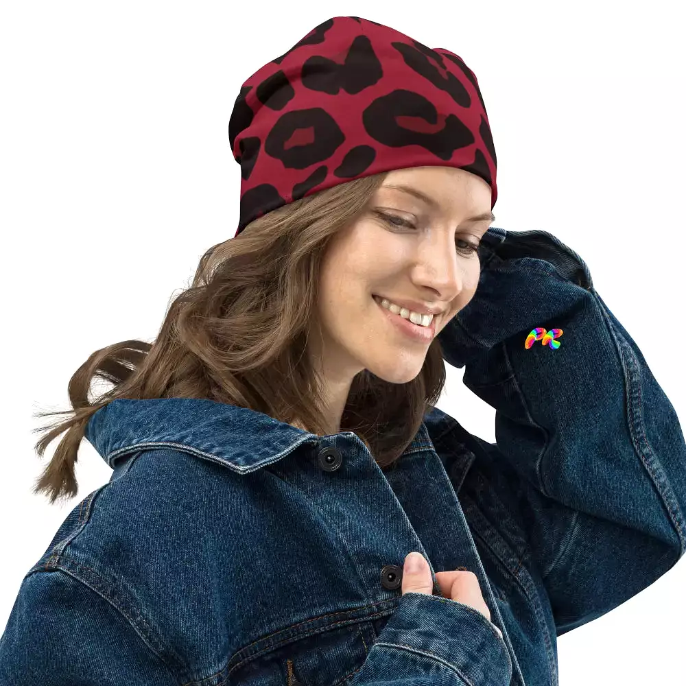 Red Leopard Beanie