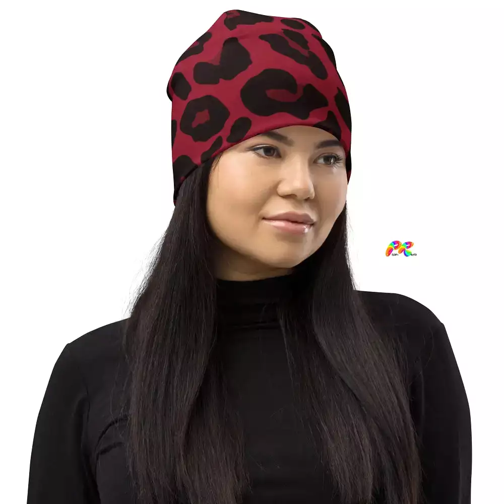 Red Leopard Beanie