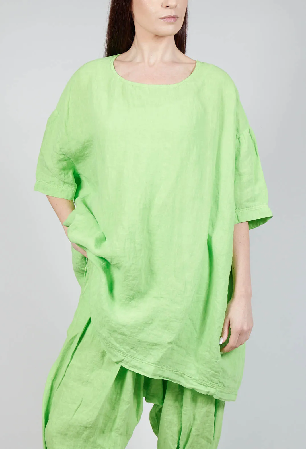 Relaxed Fit Linen Top in Lime