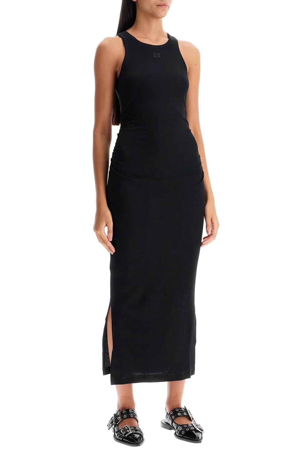 ribbed jersey midi dress with nine T3935 BLACK