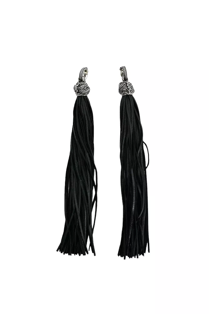 Saint Laurent Black Leather LouLou Tassel Clip-On Earrings