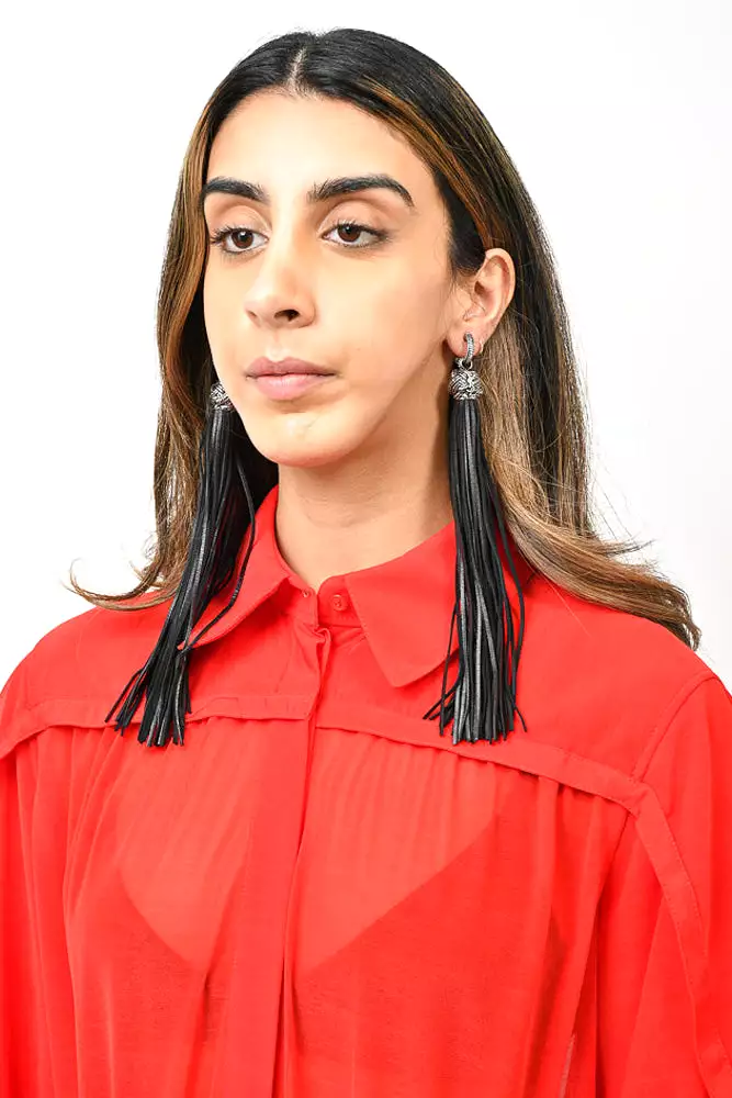 Saint Laurent Black Leather LouLou Tassel Clip-On Earrings