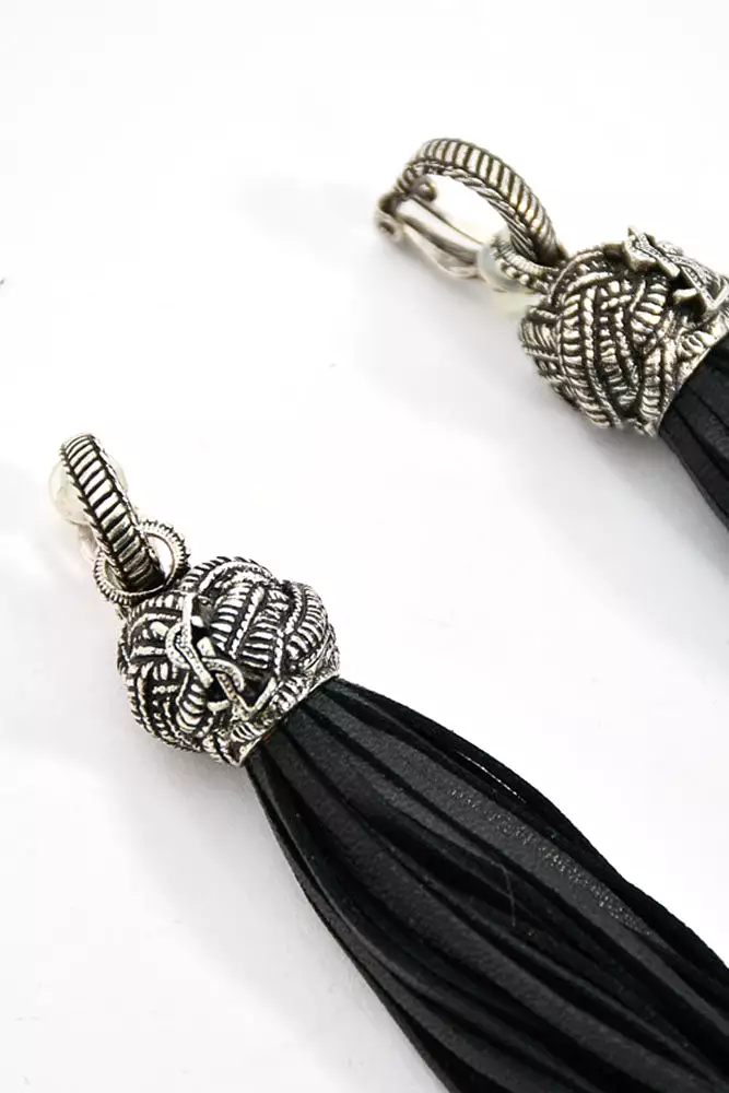 Saint Laurent Black Leather LouLou Tassel Clip-On Earrings