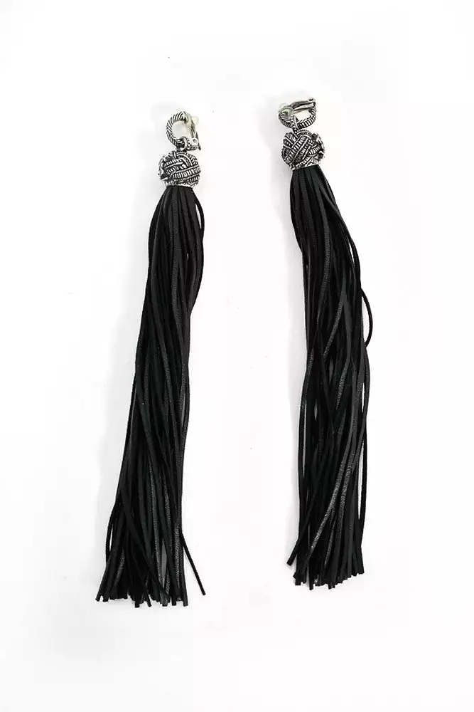 Saint Laurent Black Leather LouLou Tassel Clip-On Earrings