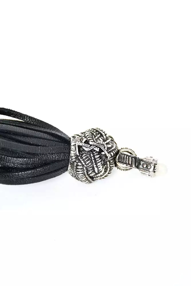 Saint Laurent Black Leather LouLou Tassel Clip-On Earrings