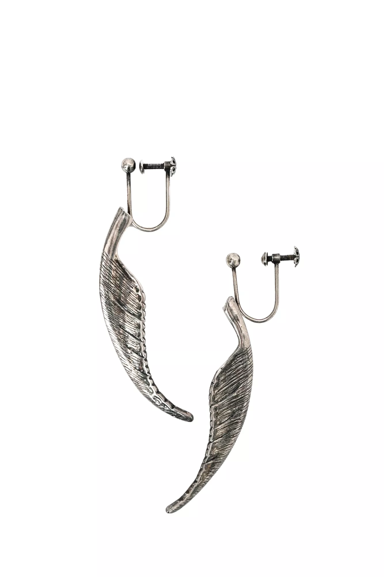 Saint Laurent Silver Toned Feather Clip On Earrings