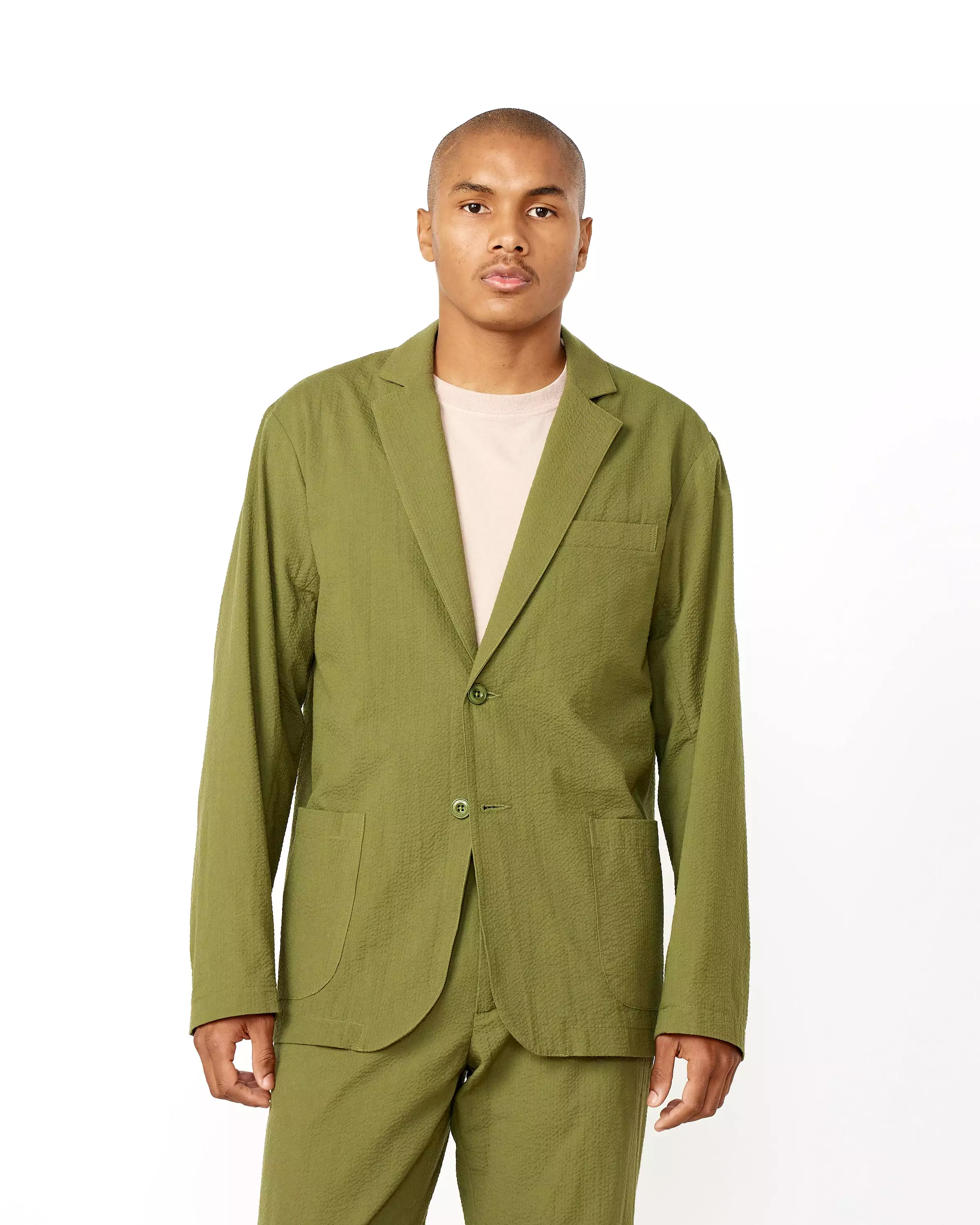 Seersucker Blazer in Pesto