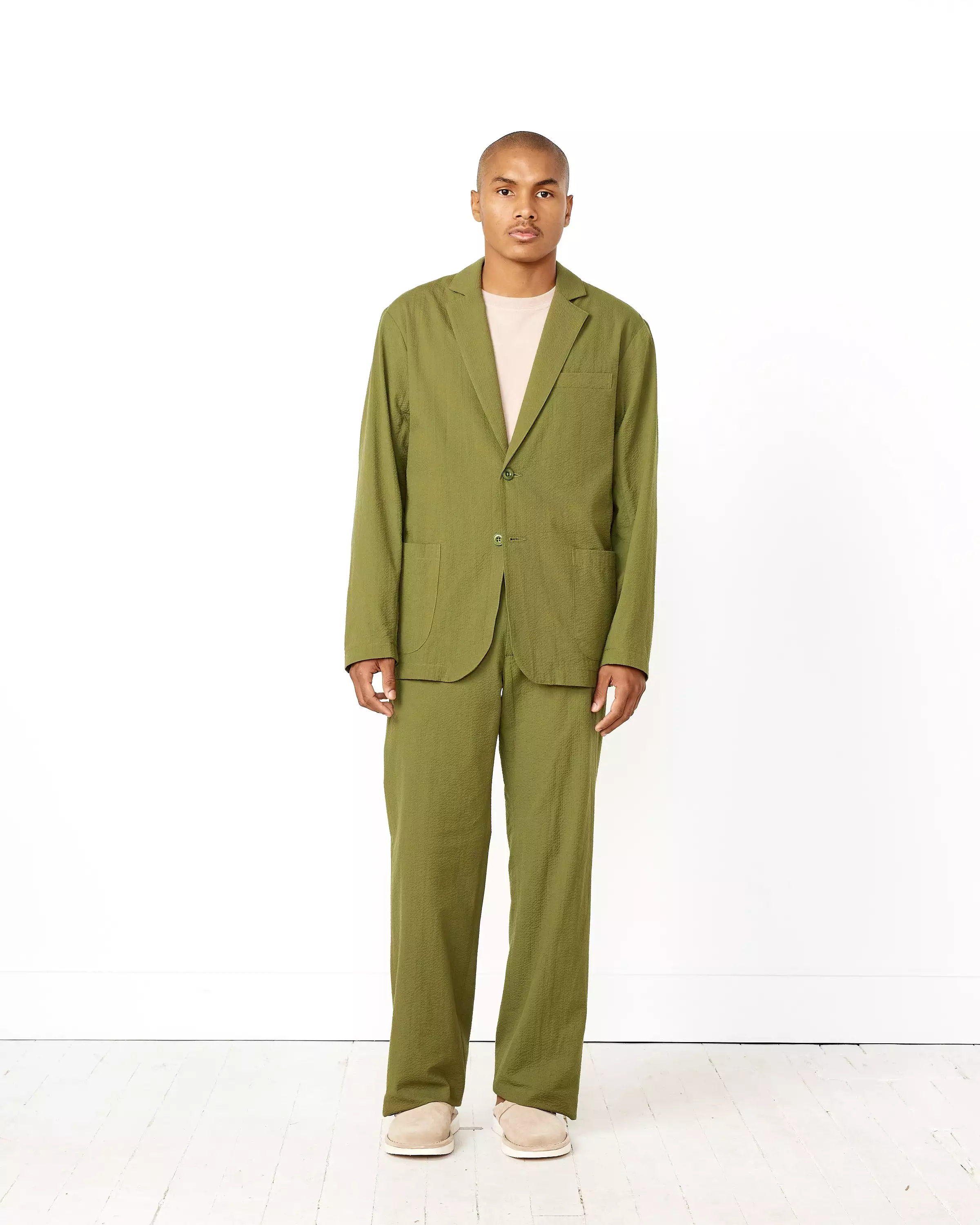 Seersucker Blazer in Pesto