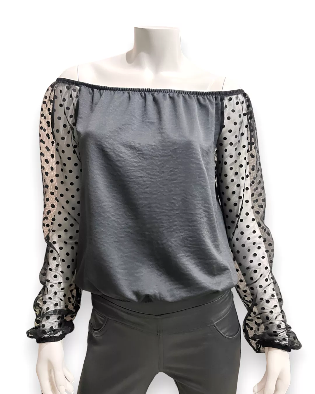 Shanee Top - Black with polka dot sleeves