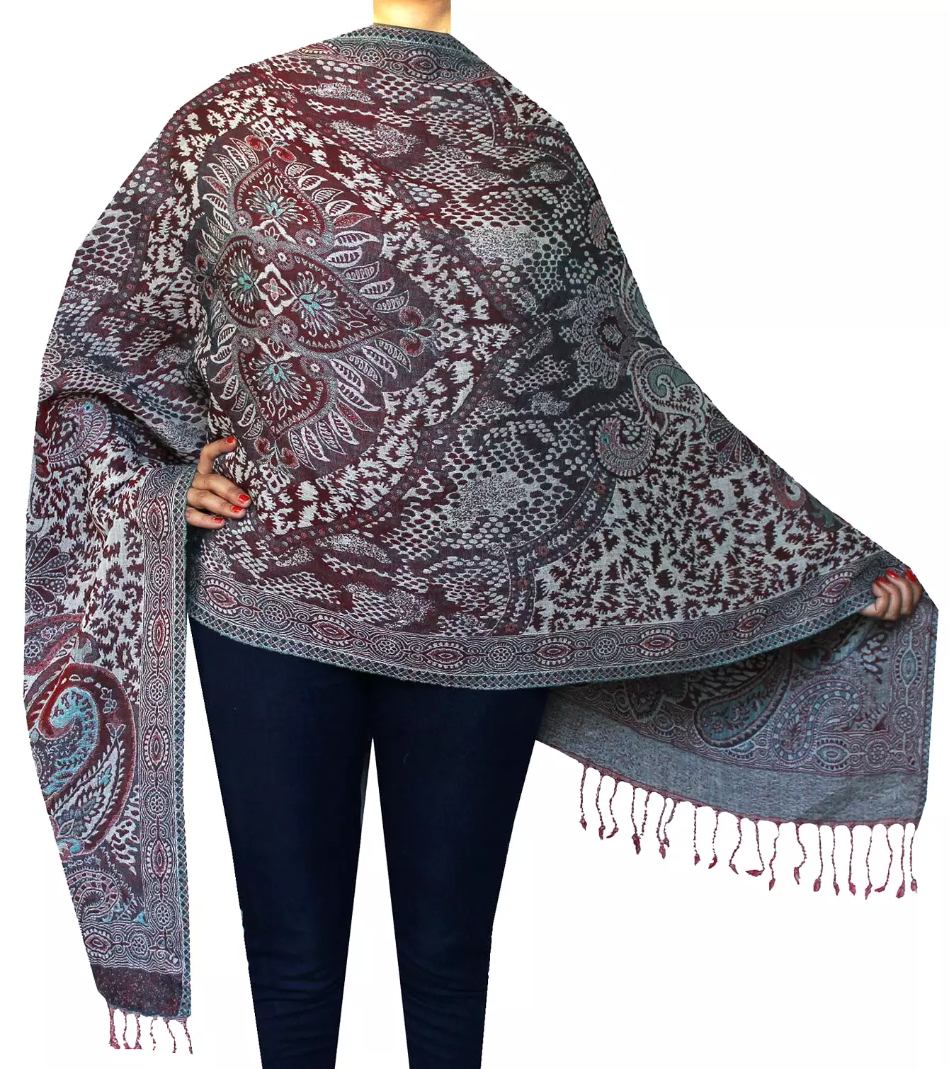 Shawls Paisley Wool Scarf Womens Indian Clothing Gift (78 x 28 inches)