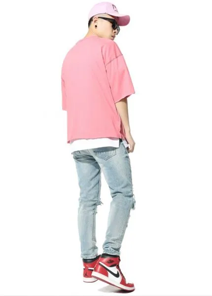 Short Oversize T shirt for Men with Ripped Destroyed Hole