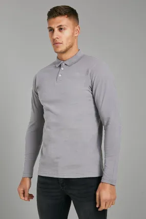 Slim Fit Long Sleeve Pique Polo | boohooMAN UK