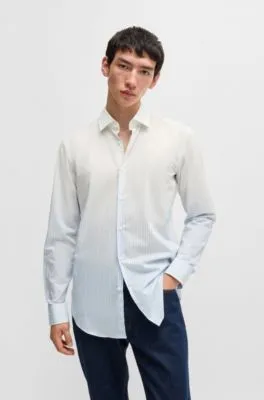 Slim-fit shirt in degradé-stripe cotton poplin