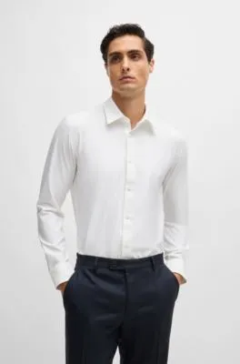 Slim-fit shirt in herringbone performance-stretch material