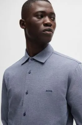 Slim-fit shirt in melange cotton piqué