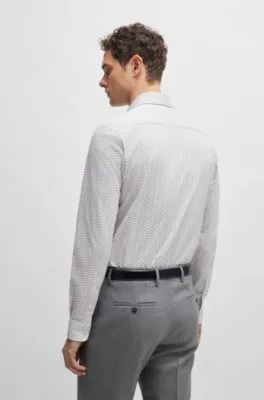 Slim-fit shirt in patterned performance-stretch fabric