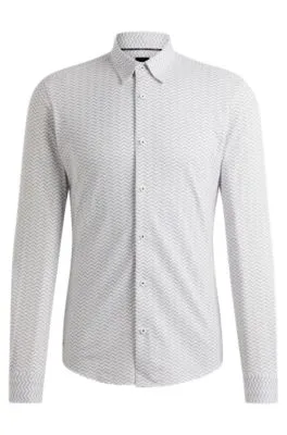 Slim-fit shirt in patterned performance-stretch fabric