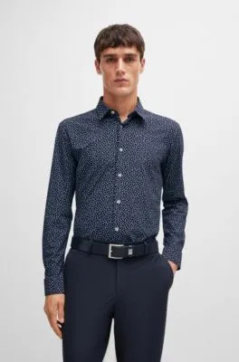 Slim-fit shirt in printed performance-stretch fabric