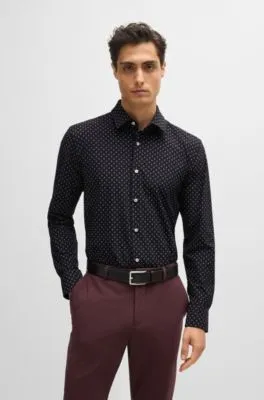 Slim-fit shirt in printed performance-stretch material