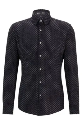 Slim-fit shirt in printed performance-stretch material