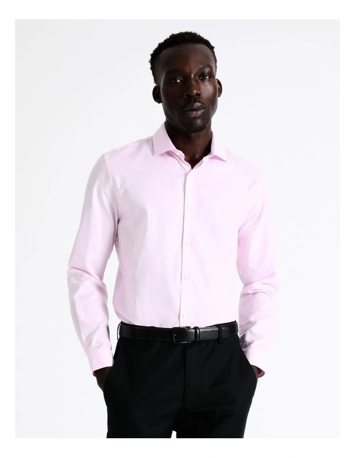 Slim Long Sleeve 1 Colour Dobby Shirt in Pink