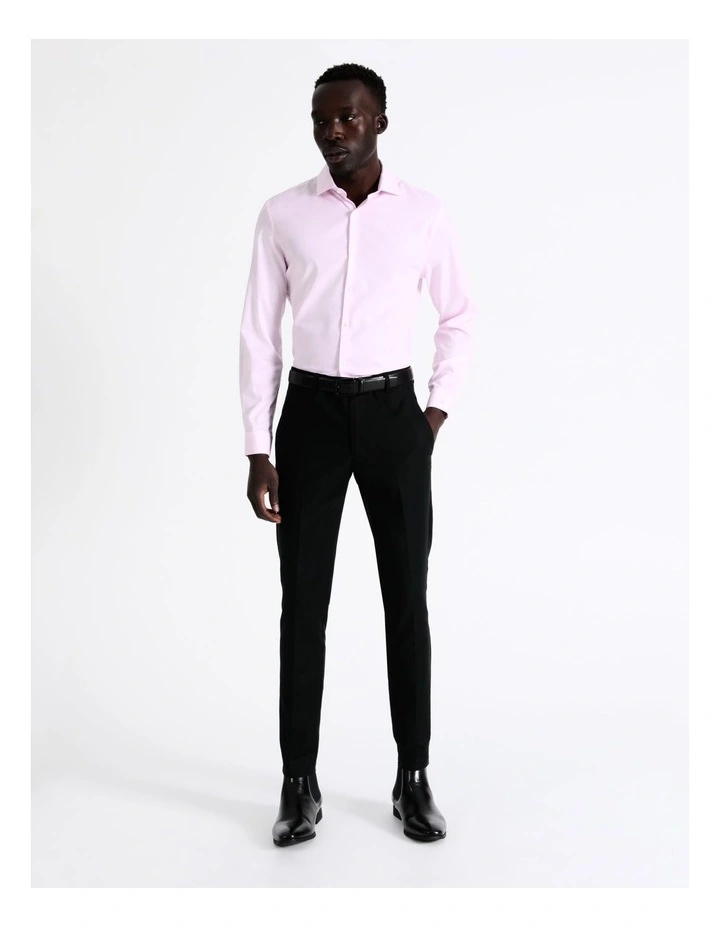 Slim Long Sleeve 1 Colour Dobby Shirt in Pink