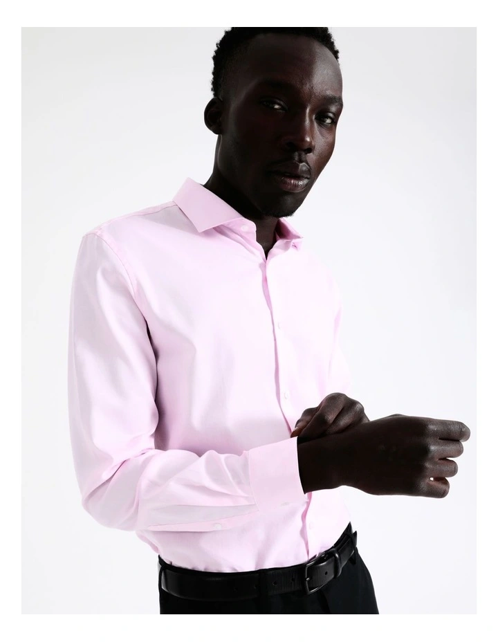 Slim Long Sleeve 1 Colour Dobby Shirt in Pink