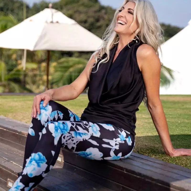 Stretch Pants - Black with Blue and White Floral