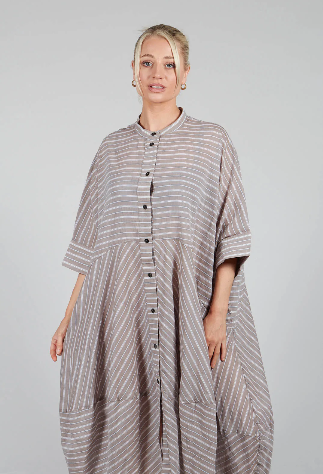 Stripe Relaxed Shirt Dress in Taupe