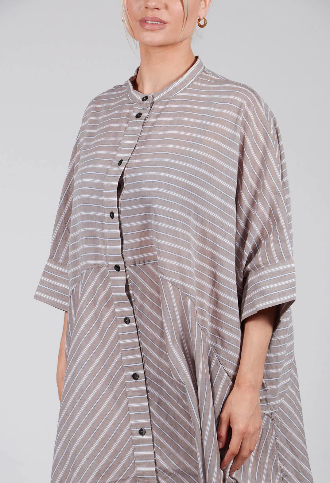 Stripe Relaxed Shirt Dress in Taupe