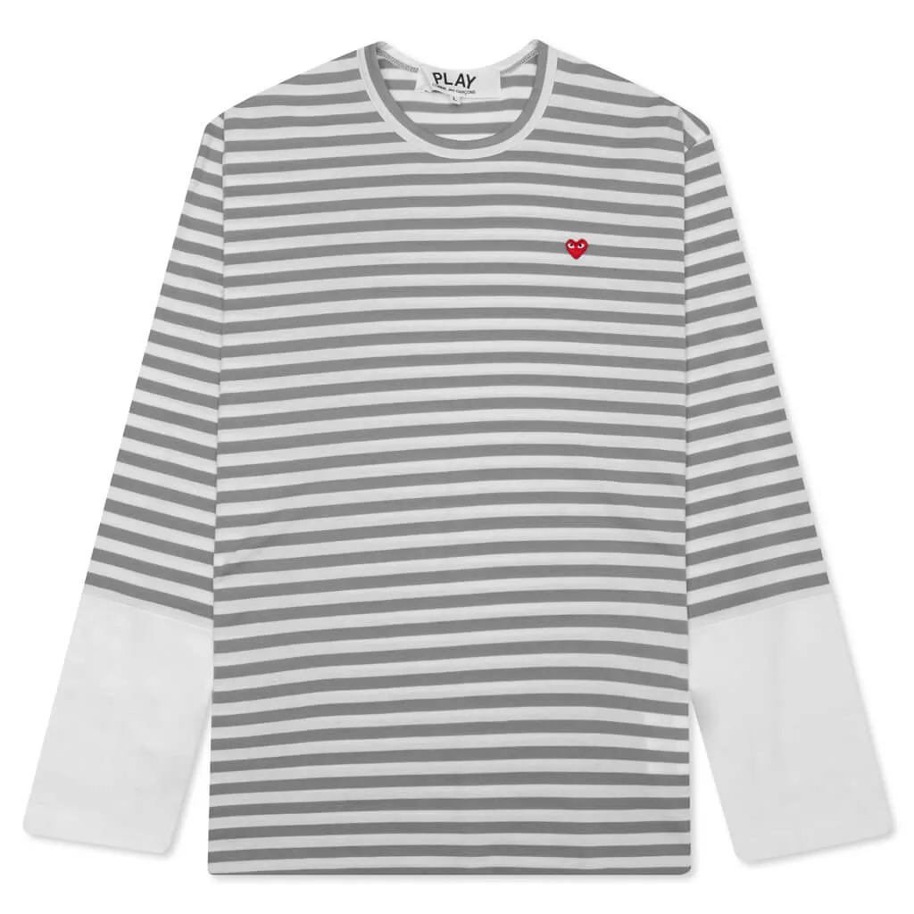 Stripe White T-Shirt - Grey