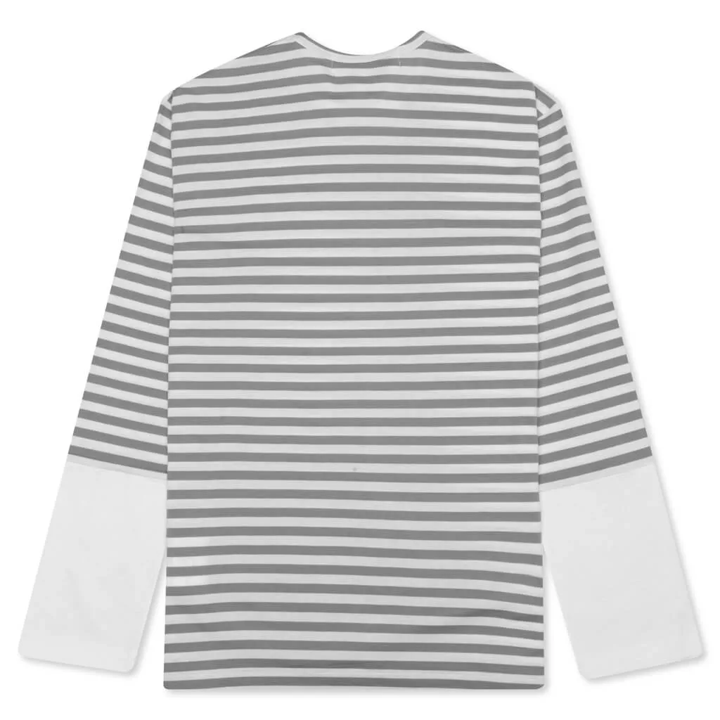 Stripe White T-Shirt - Grey