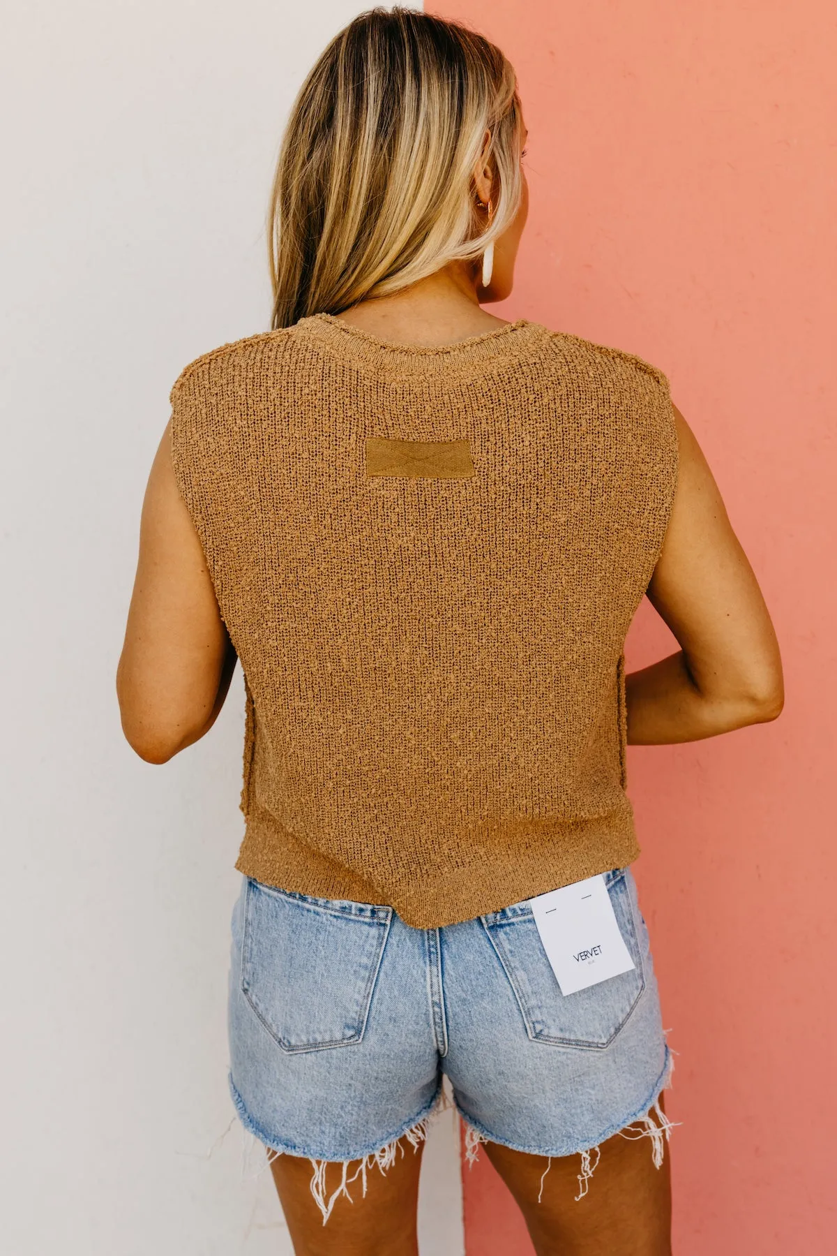 The Cecelia Sleeveless Henley Boucle Sweater