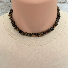 Tigers Eye Chip Mens Beaded Necklace