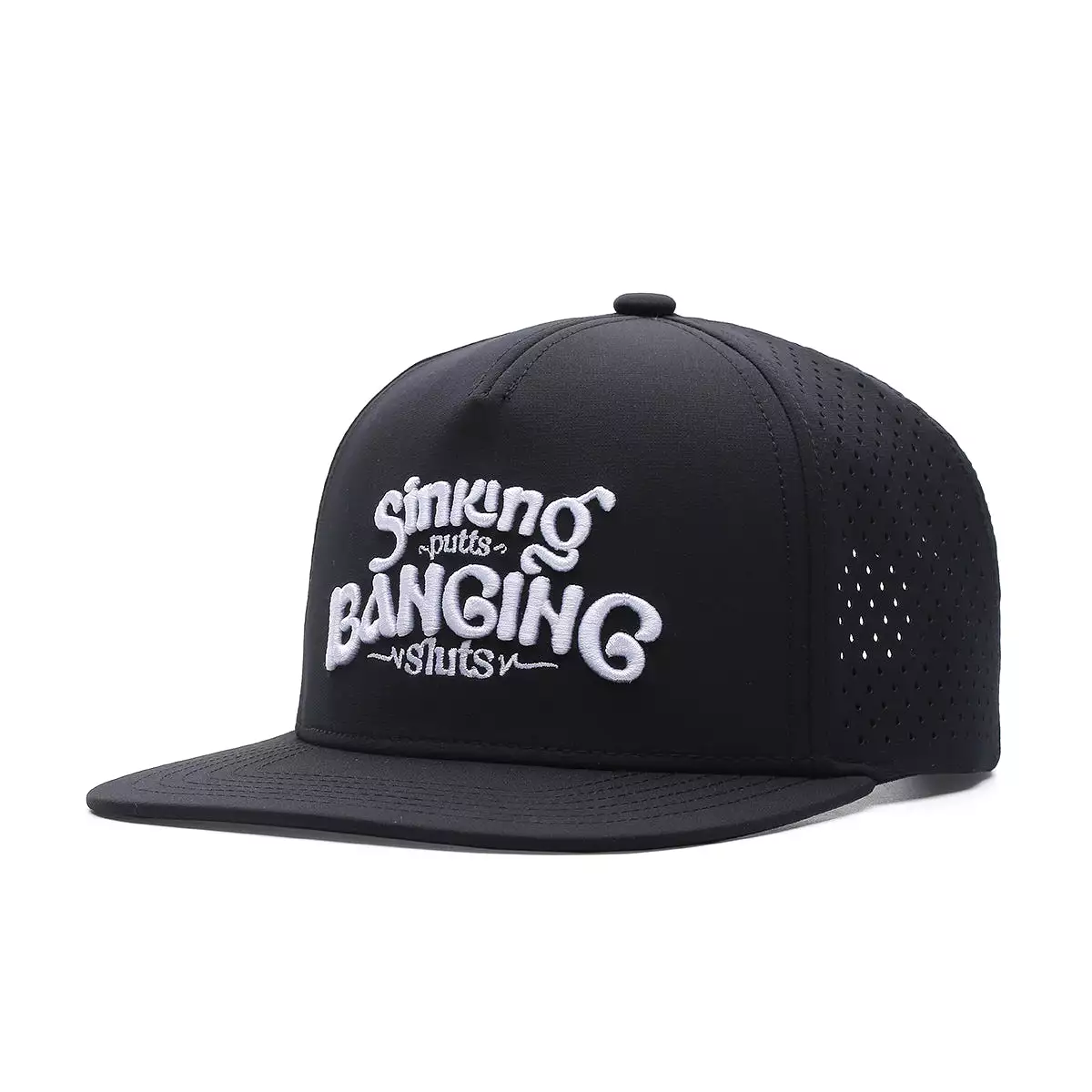 TOUR PRO Sinking Putts & Banging Sluts Golf Hat in Black with Flat Brim