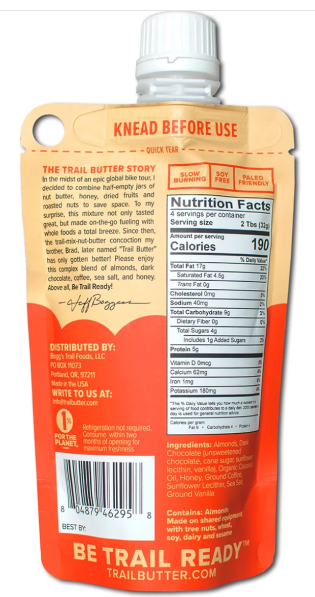 Trail Butter Dark Chocolate/Coffee Re-Sealable Pouch