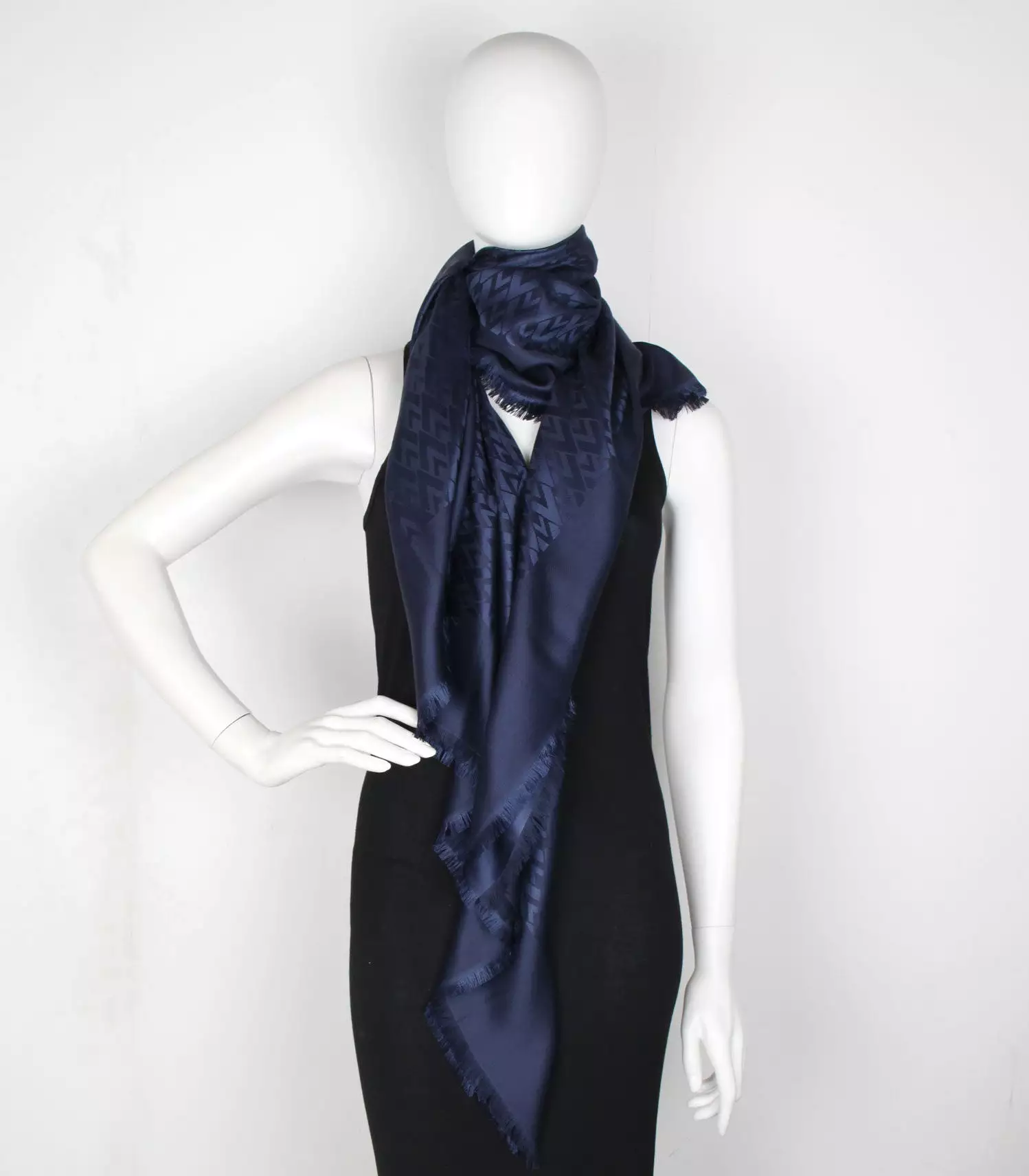 VLogo Rhombus Silk/Wool Shawl, Navy