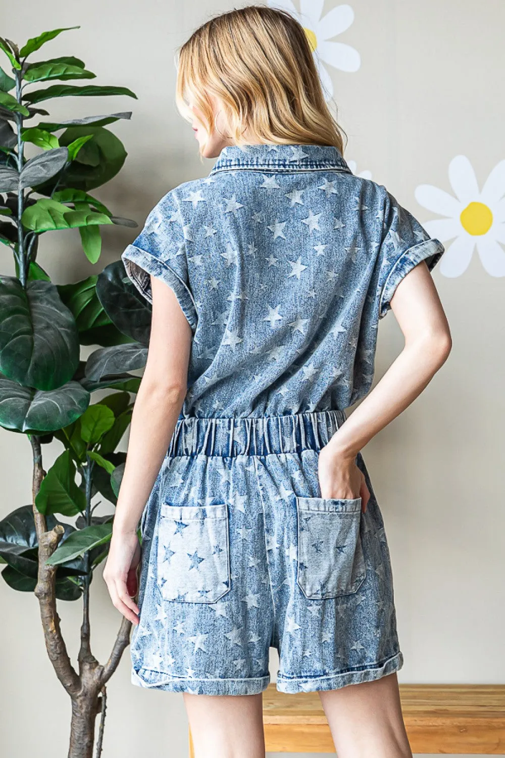 Washed Denim Star Romper