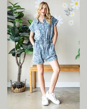 Washed Denim Star Romper