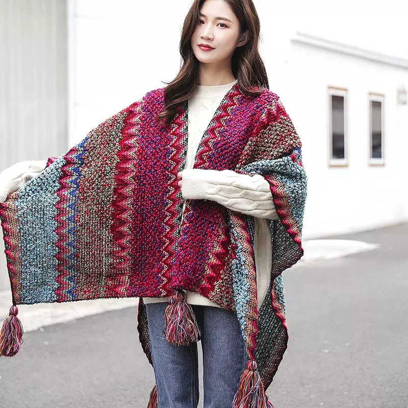 Winter Knitted Warm Tassel Scarf Shawl