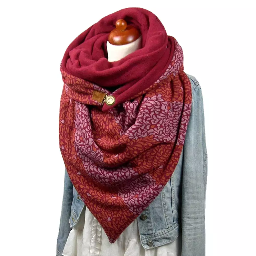 Women Cotton Plus Thick Keep Warm Winter Outdoor Casual Floral Pattern Multi-purpose Scarf Shawl