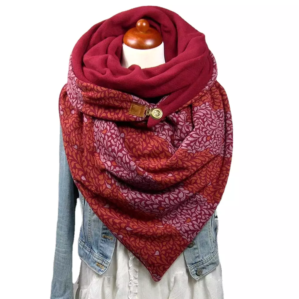 Women Cotton Plus Thick Keep Warm Winter Outdoor Casual Floral Pattern Multi-purpose Scarf Shawl